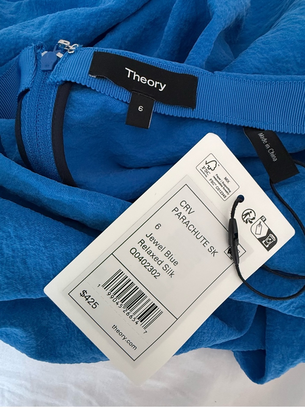 NWT Theory Blue Midi A-Line Skirt, Curved Flare Skirt in Relaxed Silk - Picture 2 of 5